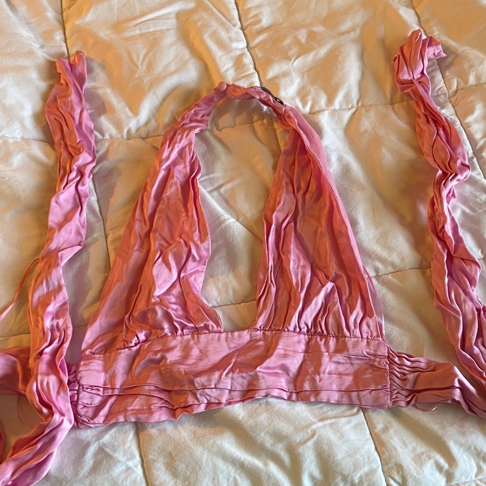 Zara Pink Halter Tie-Back Crop Top